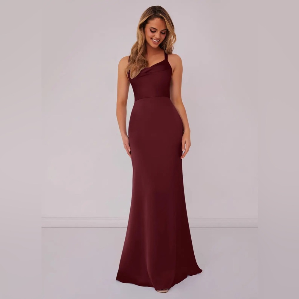 Azazie One-Shoulder Maxi Dress in Cabernet (Barbie 1007)